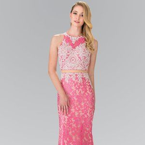 NEW LONG SLEEVELESS SHEATH TWO PIECES DRESS EMBROIDERED WITH RHINESTONES GL2271